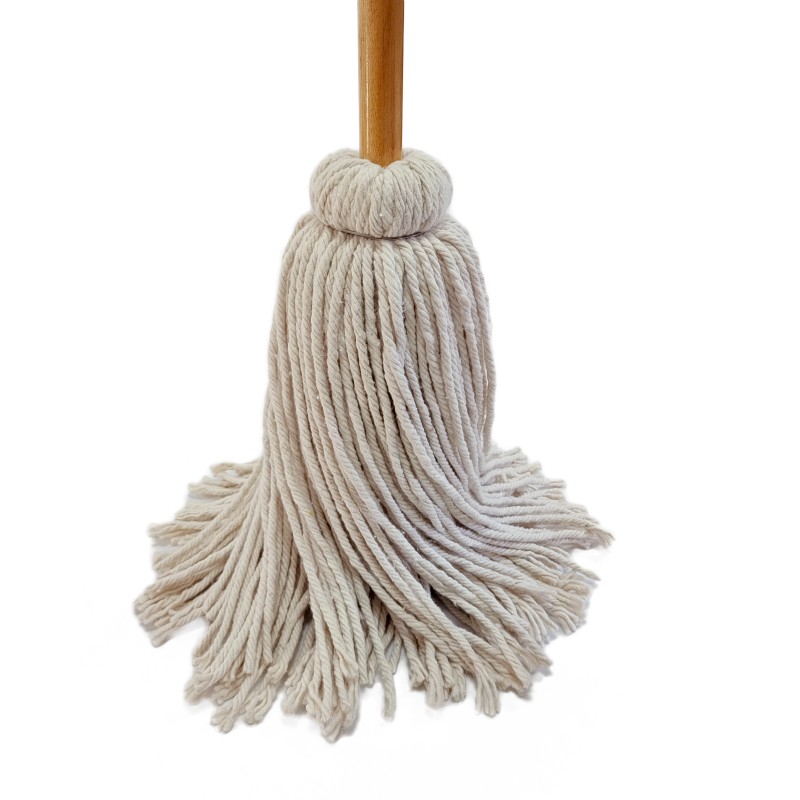 Witte dek dweil met houten handgreep